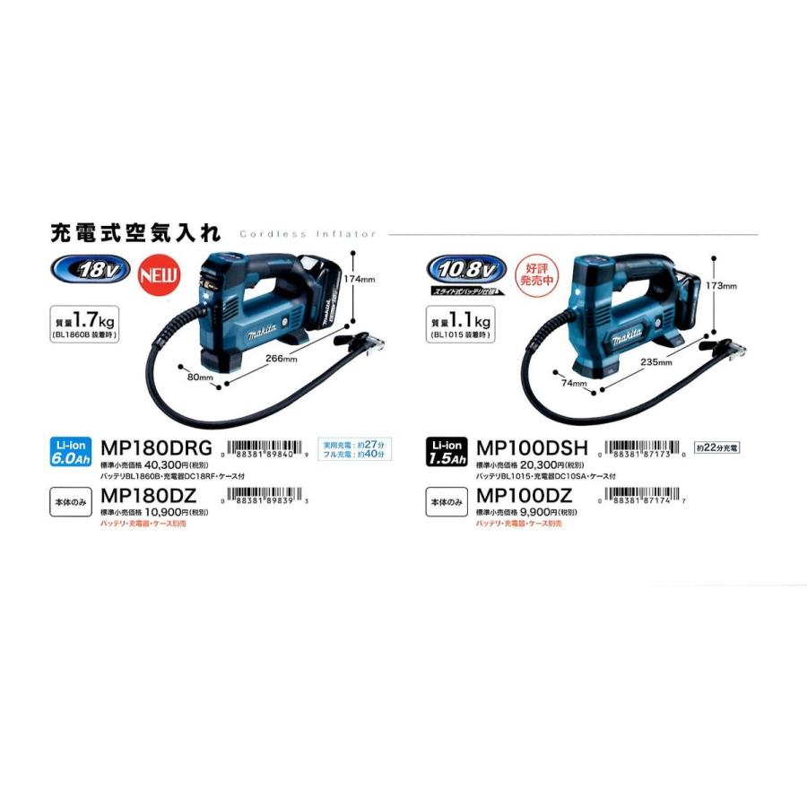 マキタ マキタ 充電式空気入れ 18V MP180DZ 本体のみ : ファイブ