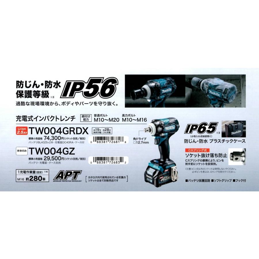 マキタ（makita） 充電式インパクトレンチ TW004GZ 40V 2.5Ah 12.7mm 