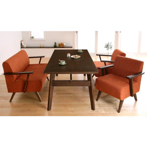 ソファダイニングセット 1Pソファ 2Pソファ テーブルW160 天然木 北欧スタイル 4点セット(テーブル+2Pソファ1脚+チェア2脚) Bタイプ