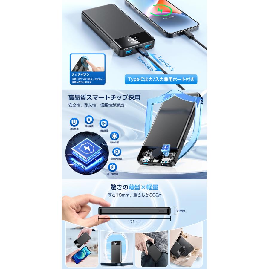 モバイルバッテリー 33800mAh大容量 薄型 22.5W/20W 最大3.0A モバイルバッテリー 33800mAh大容量 薄型 22.5W/20W 最大3.0A