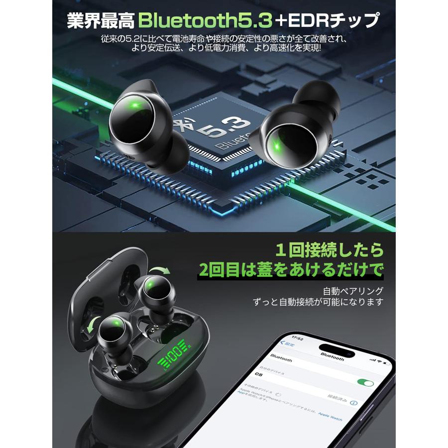 ワイヤレスイヤホン Bluetooth5.3 bluetoothイヤホン 日本語音声 ワイヤレスイヤホン Bluetooth5.3 bluetoothイヤホン 日本語音声