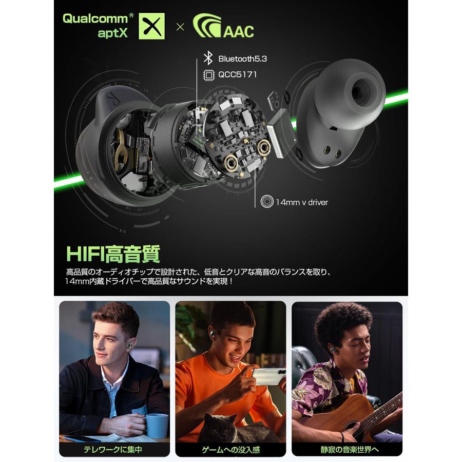 ワイヤレスイヤホン Bluetooth5.3 bluetoothイヤホン 日本語音声ガイド