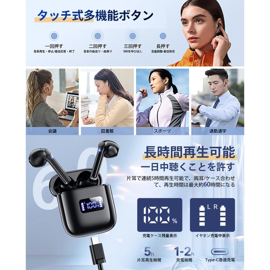 大特価2080円 ワイヤレスイヤホン Bluetoothイヤホン 最大60時間