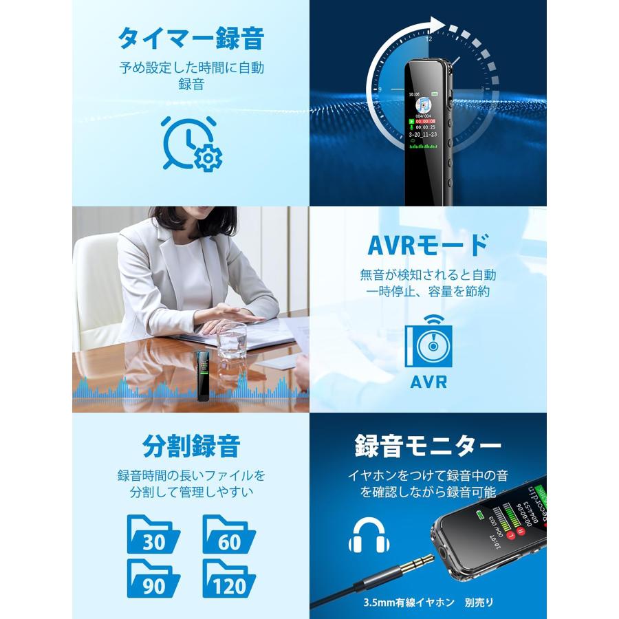 ボイスレコーダー 32GB ICレコーダー 1536kbps音質 ワンボタン録音