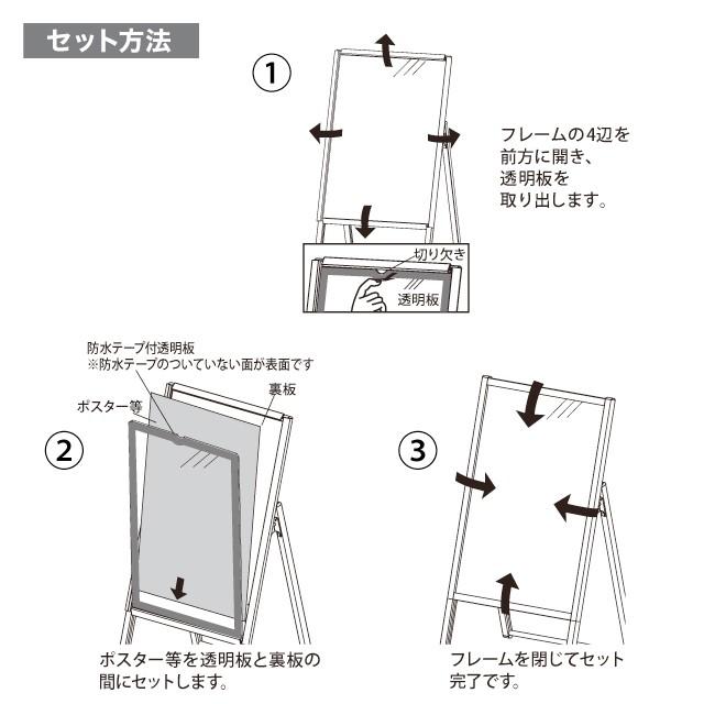 屋外用4辺開閉式片面ポスタースタンド／B1（ブラック） 立て看板 A型