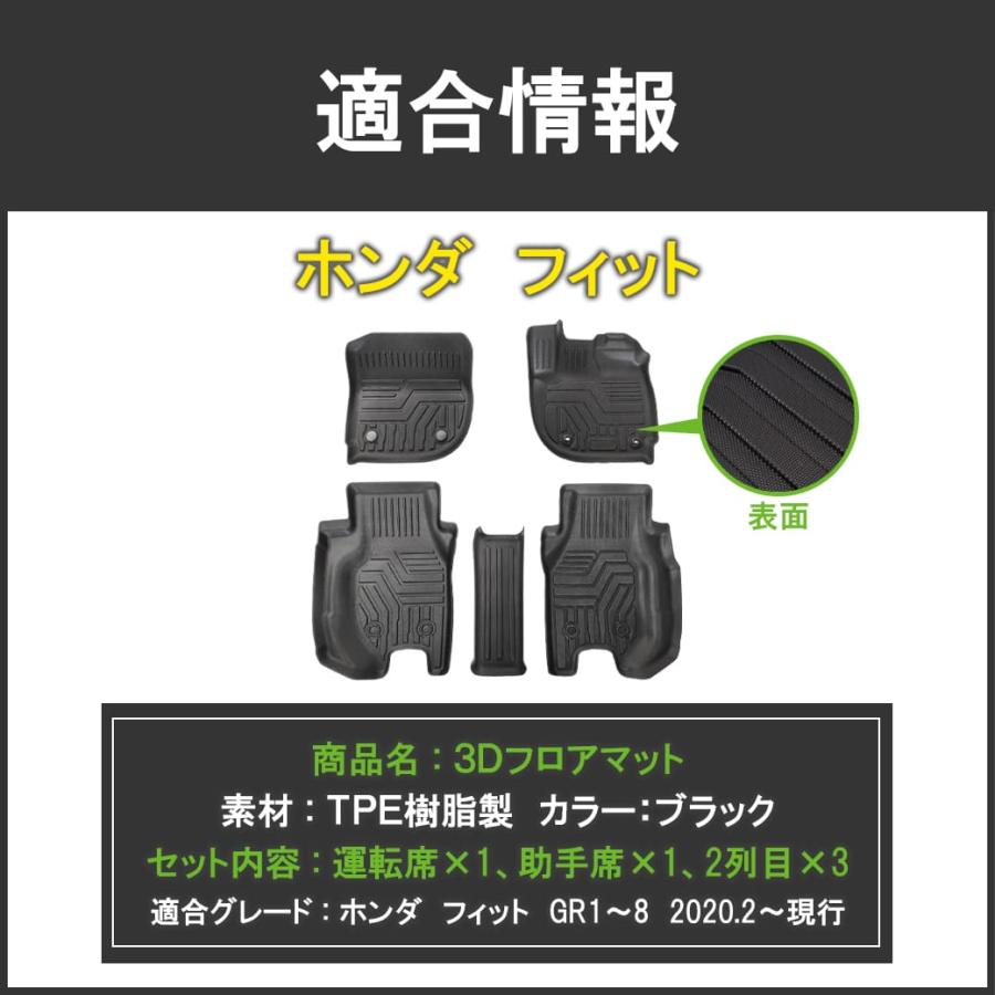 3D フロアマット 新型フィット 5枚 ホンダ GR1 〜 8型 運転席 助手席 2