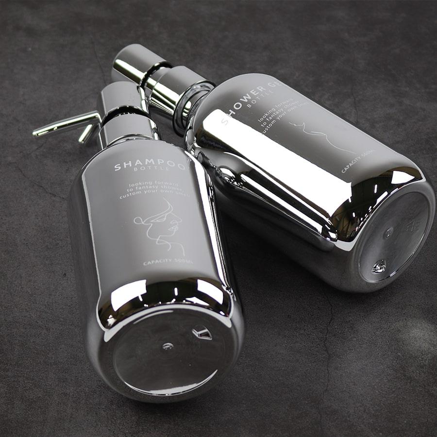 ［2本セット］詰め替え用ボトル ソープ ディスペンサー シャンプー コンディショナー ボディソープ おしゃれ アーバン シンプル シルバー バスグッズ 浴室 |  | 03