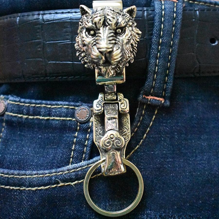 タイガーヘッド ベルトループ キーリング｜レトロ アメリカン 雑貨 キーホルダー 真鍮 タイガー ハンドメイド ブロンズ 彫刻 メンズ プレゼント クリスマス |  | 04