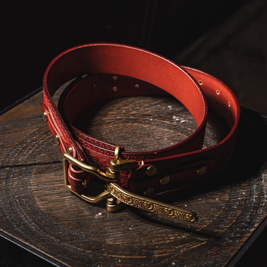 カービングバックル レザーベルト タイプ1 ｜CARVING BUCKLE LEATHER BELT TYPE.1｜カービング 彫刻 本革 牛革 真鍮 バックル プレゼント クリスマス_1