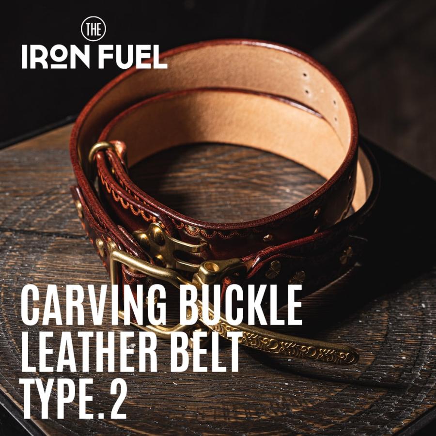 カービングバックル レザーベルト タイプ2 ｜CARVING BUCKLE LEATHER BELT TYPE.2｜彫刻 本革 牛革 真鍮 バックル かっこいい イタリア プレゼント クリスマス | 