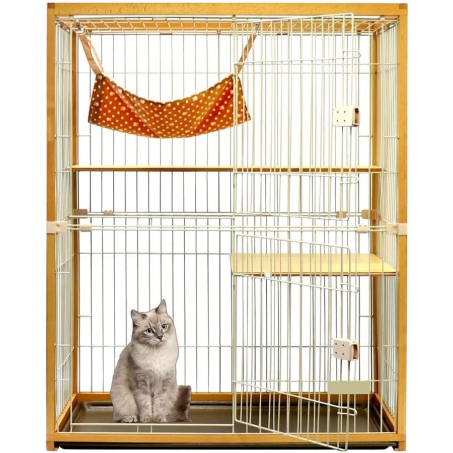 Xverycan 猫用ケージ 木製 2段猫ケージ 棚板とハンモック付き 大型