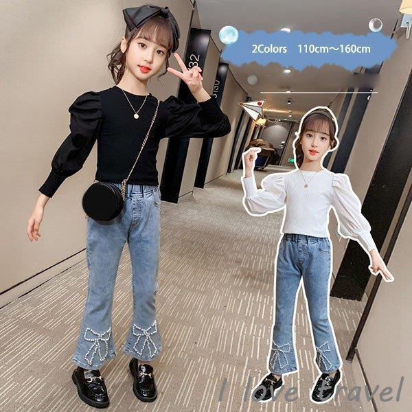 子供服 女の子 韓国子供服 セットアップ キッズ 秋服 長袖 トップス ブラウス Tシャツ デニムパンツ ロングパンツ 蝶結び 子ども服 ジュニア おしゃれ 可愛い 長ズボン ロングパンツ サイズ 160cm Www Geminicorp Be
