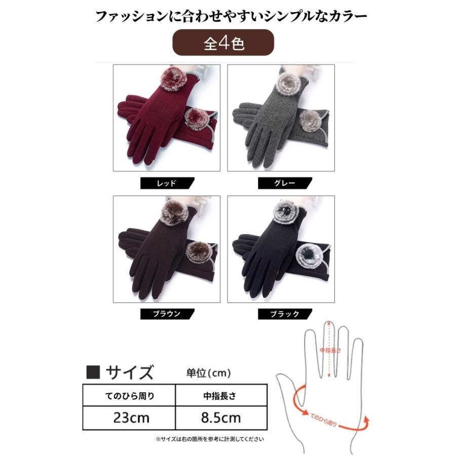 手袋 レディース ファー付き スマホ対応 タッチパネル対応 裏起毛  全4色 |  | 03
