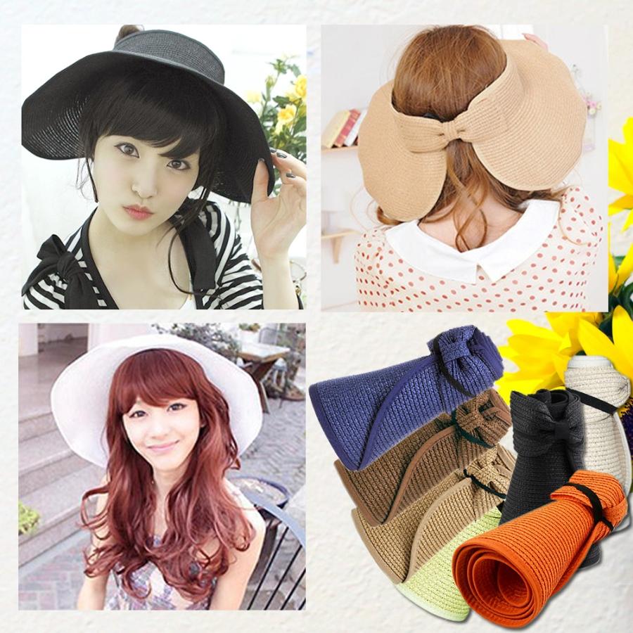 サンバイザー UVカット 麦わら帽子 折りたたみ つば広 帽子