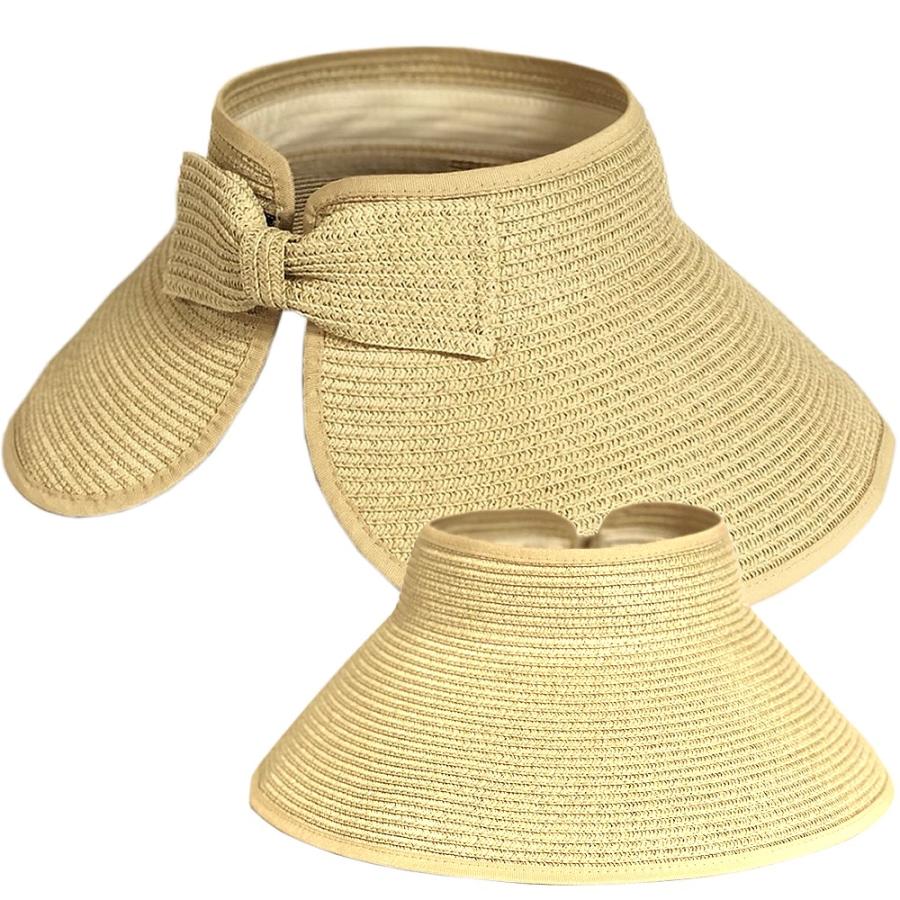 サンバイザー UVカット 麦わら帽子 折りたたみ つば広 帽子