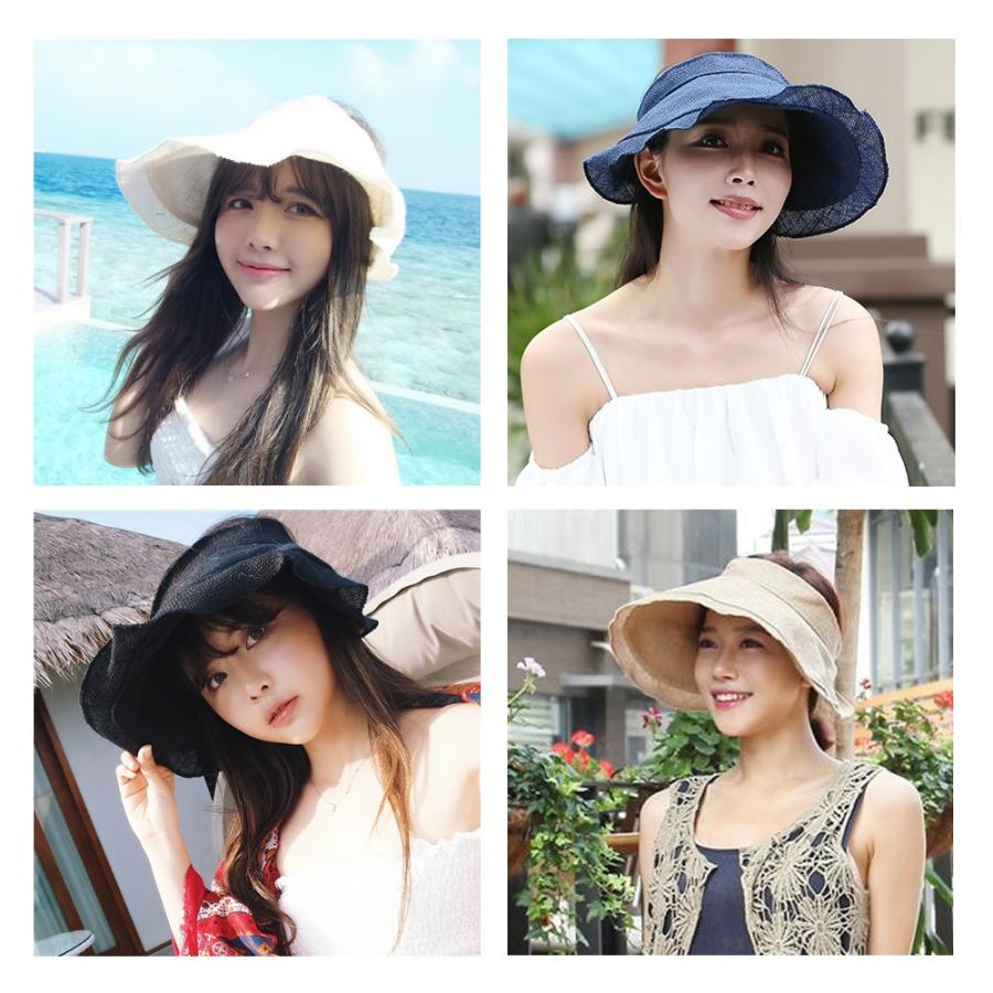 サンバイザー UVカット 折りたたみ つば広 帽子 紫外線対策 レディース  