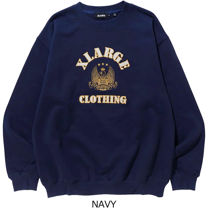 人気デザイン☆エクストララージ 刺繍 パイル センターロゴ スウェット XL相当 XLARGE（エクストラ ラージ） EAGLE EMBLEM CREWNECK SWEAT : 7-SEVEN
