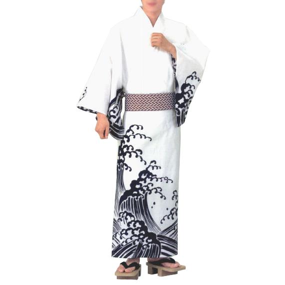 お仕立上り絵羽浴衣（男性用） M・L寸 荒波 紺［プレタ浴衣 日舞