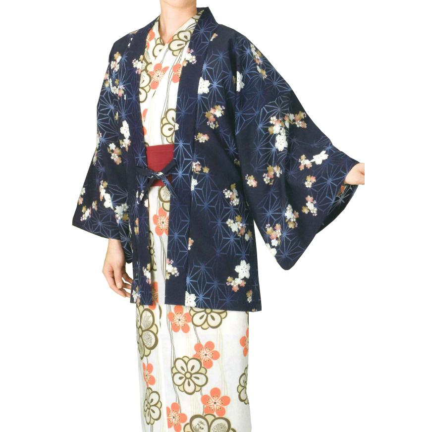 お取り寄せ商品 ちりめん茶羽織 桜と麻の葉柄 桜と麻の葉柄 男女兼用