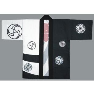 祭り半纏 黒 獅子毛・三つ巴【衿文字 左右合計10文字まで+220円で