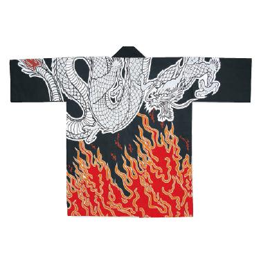 祭り半纏 黒・赤 龍・炎【衿文字 左右合計10文字まで+220円で入り