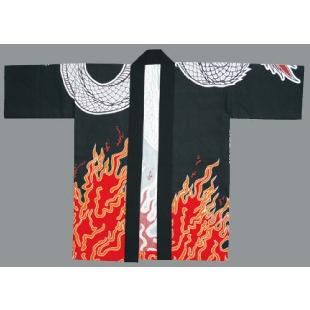 祭り半纏 黒・赤 龍・炎【衿文字 左右合計10文字まで+220円で入り