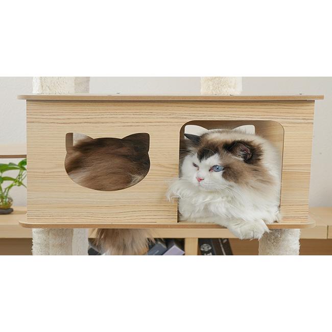 ギフ_包装猫家族 キャットタワー 木製 猫タワー 据え置き型 多頭飼い