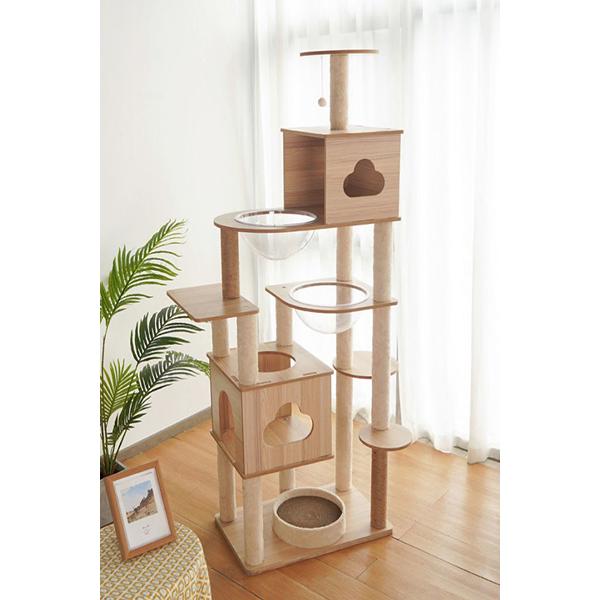 キャットタワー⭐️木製 多頭飼い カプセル 爪研ぎポール 麻縄 猫 