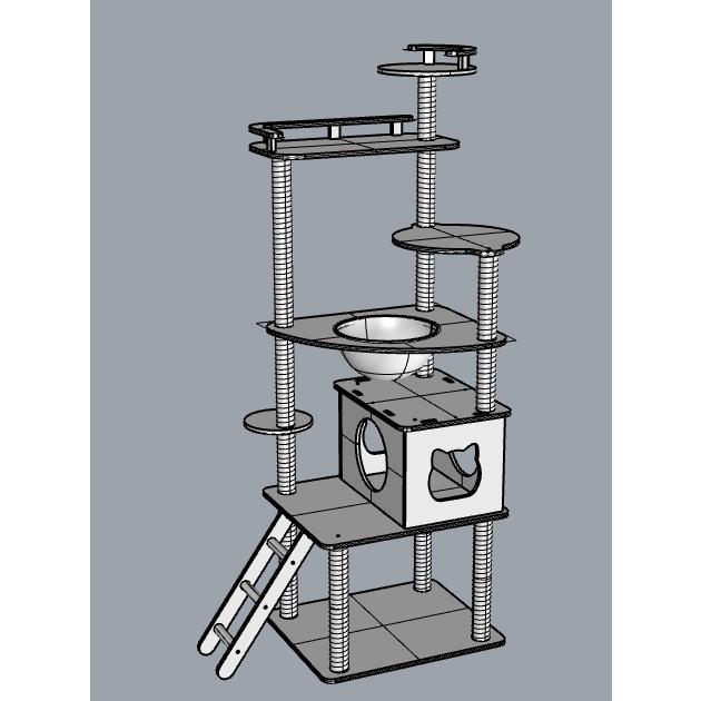 猫家族 キャットタワー 木製 高さ約170cm スリムタワー 宇宙船カプセル