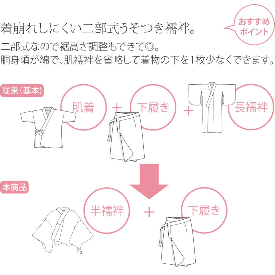 なごみや 長襦袢 洗える 薄物用 夏用 日本製 ローズカラー 二部式襦袢