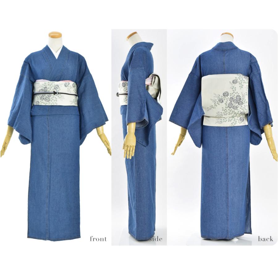 ●木綿着物　単衣　水色 なごみや 洗える 木綿 着物 単品 袷用 単衣用 女物 デニム 着物 無地