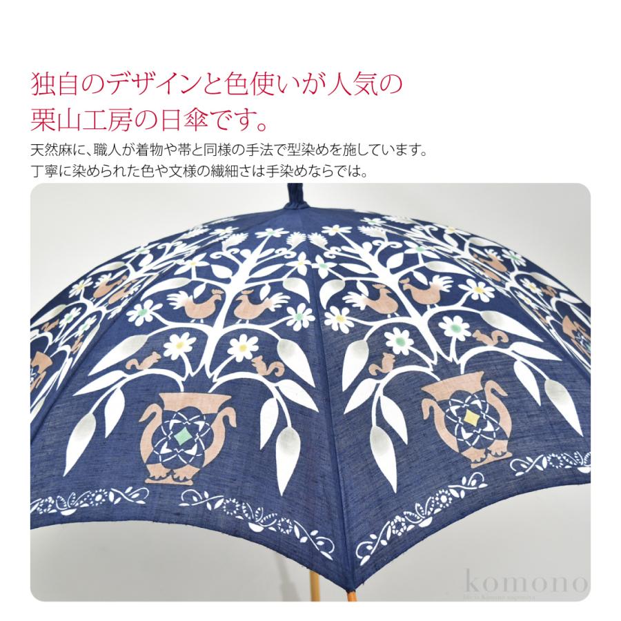 なごみや 着物 日傘 専用 日本製 栗山工房 和染紅型 麻 長傘 茶 なごみや 着物 日傘 専用 日本製 栗山工房 和染紅型 麻 長傘 茶