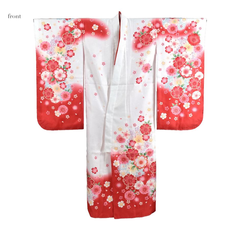 七五三 和装着物　はこせこセット 赤 白 花柄　髪飾り　長襦袢　中古品　美品 なごみや 七五三 着物 7歳 袷用 絵羽柄 四つ身セット 桜 祝い着 四ツ身