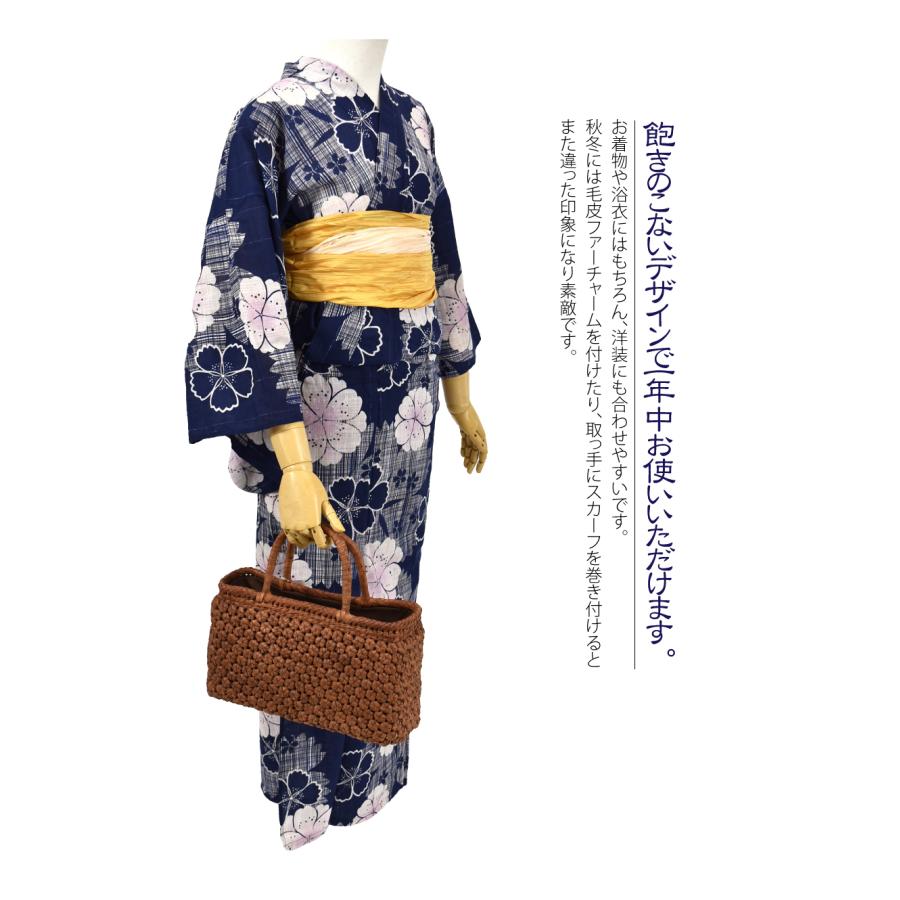 爆買 かごバッグ 通年用 山葡萄 六角花編み トートバッグ 巾着付 V 籠 カゴ 手提げ バッグ 鞄 手作り 洋装 和装 レディースの画像