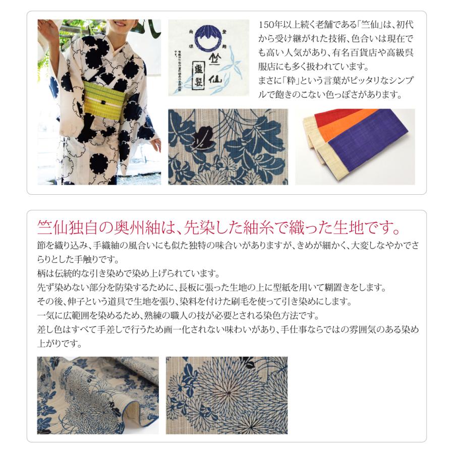 なごみや 反物 浴衣地 日本製 竺仙 奥州小紋 5506菊にすすき 12m 青