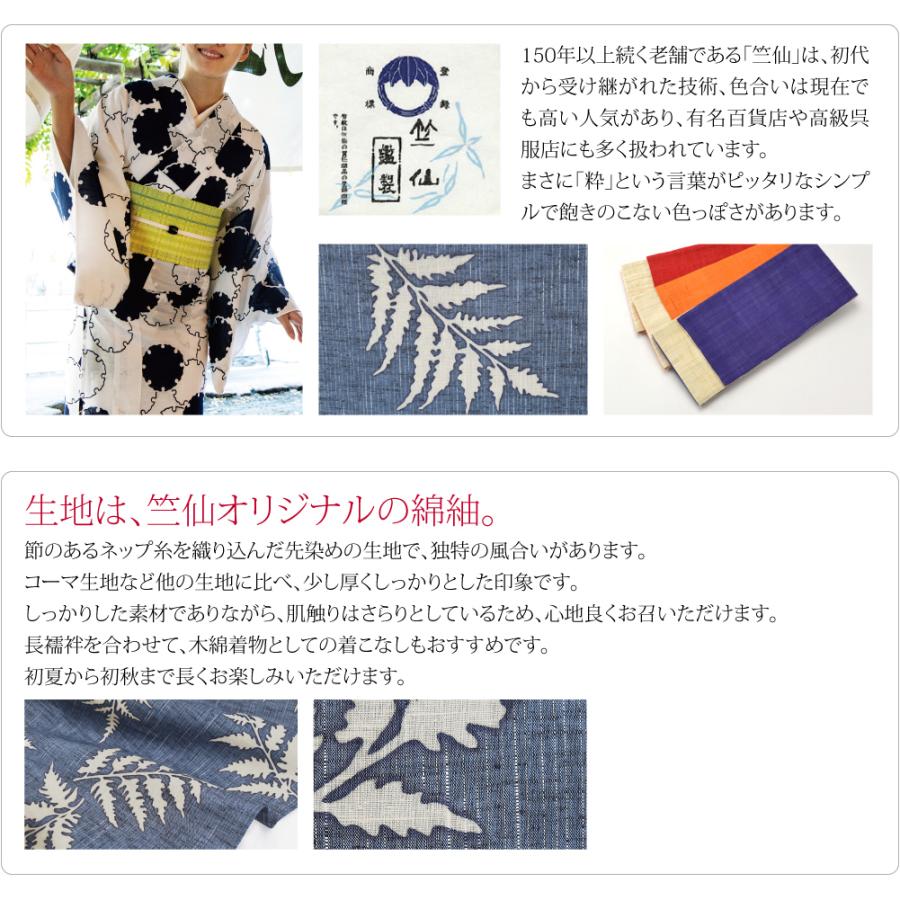 なごみや 反物 浴衣地 夏用 日本製 竺仙 綿紬 羊歯へり取り 江戸注染