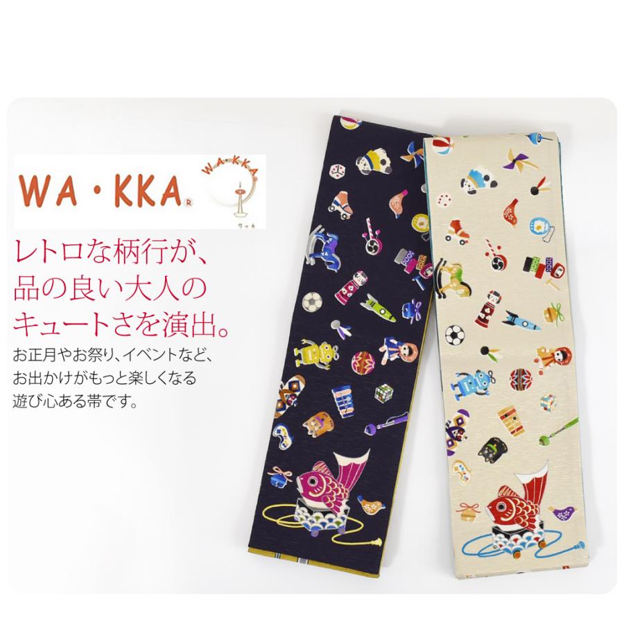 新品未使用【WAKKA】半巾帯　正絹　リバーシブル　日本製　市松　花　青　黄色 新品未使用【WAKKA】半巾帯 正絹 リバーシブル 日本製 市松 花 青 黄色