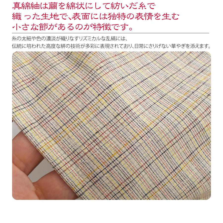 なごみや 正絹 着物 単品 単衣用 日本製 WASOUL 長井紬 紅花使用 乱縞