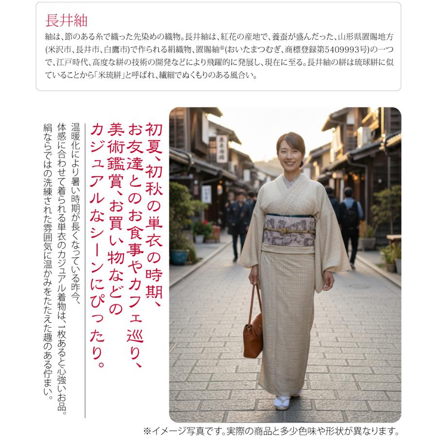 なごみや 正絹 着物 単品 単衣用 日本製 WASOUL 長井紬 紅花使用 乱縞