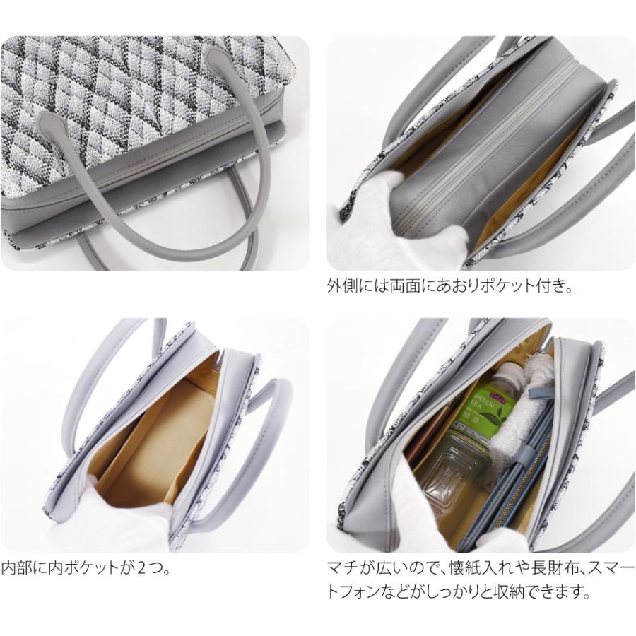 【最終価格】和装バッグ　あおりバック　藤色　グレー　バック　着物　和想庵 きもの 和 利休バッグ 和小物さくら 正絹 縞模様 グレー×ベージュ