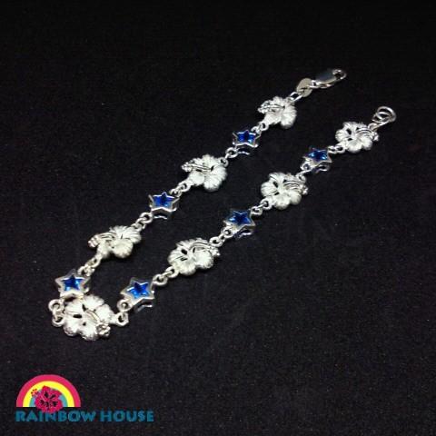 大きな星のCZがかわいいハワイアンジュエリーハイビスカスブレスレット