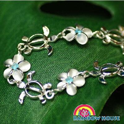 ハワイアンジュエリーHonuと花（ブルーCZ）ブレスレット