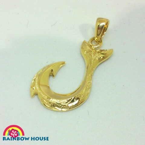 ハワイアンジュエリーK14イエローゴールド彫の綺麗なフィッシュフック