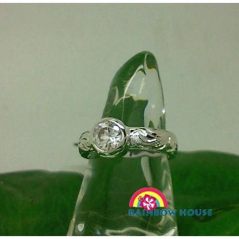 ハワイアンジュエリーシルバー925スクロールラウンドの1粒CZ(人口ダイヤ）リング