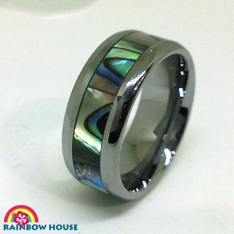 ハワイアンジュエリータングステン製8mm幅アバロニ（アワビ）リング