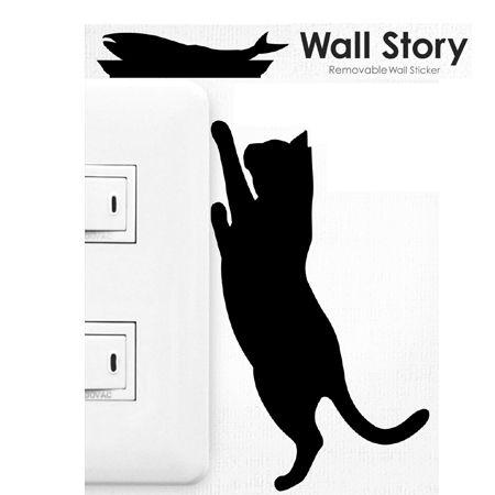 (クリックポスト発送)ウォールステッカー ウォールストーリー 猫(お魚欲しい)壁貼りシール 貼りなおし可能 | 