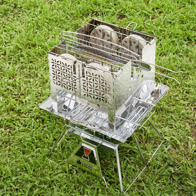 h*o様 LOGOS　ロゴス　くるくるクッキンググリル　バウムクーヘンシュラス新 ロゴス】電動回転バーと炭火で焼き上げる「くるくるクッキング