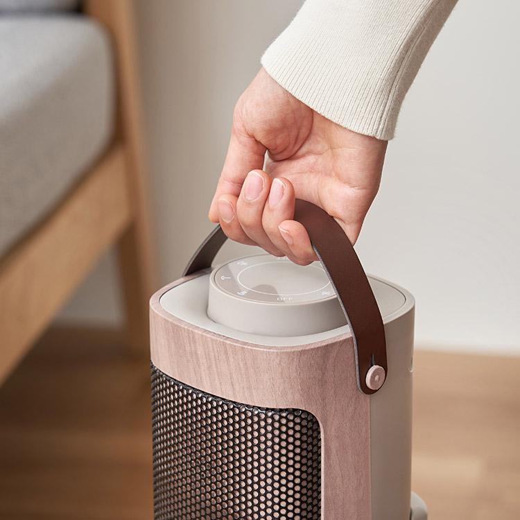 タワー型セラミックファンヒーター&ファン -Premium WOOD- プレミアムウッド 木目調とレザー調ハンドルの組み合わせがおしゃれな縦型ヒーター 自動首振り |  | 04