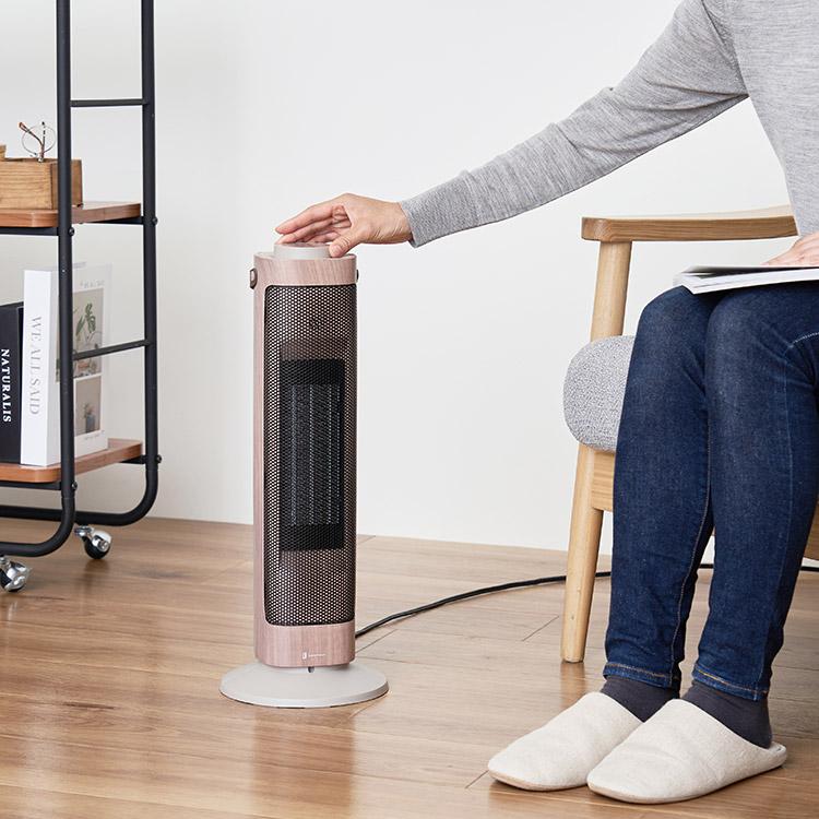 タワー型セラミックファンヒーター&ファン -Premium WOOD- プレミアムウッド 木目調とレザー調ハンドルの組み合わせがおしゃれな縦型ヒーター 自動首振り |  | 06