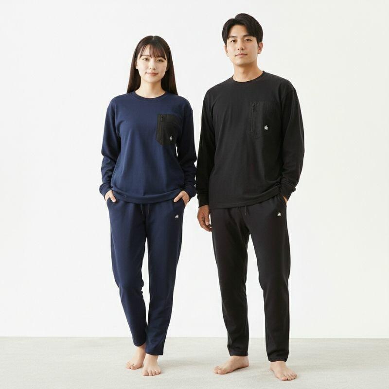 リカバリーウェア上下 LOGO S ブラック　Ｌ　854 LOGOS ロゴス ボディリカバリープルオーバー 上下セット リカバリー